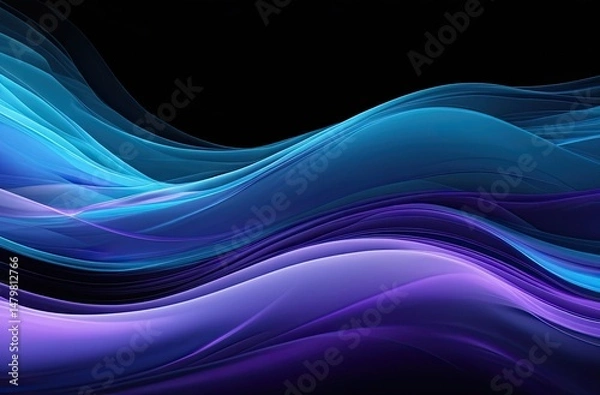 Fototapeta Abstract Flow of Light in Blue and Purple Gradients on Black Background