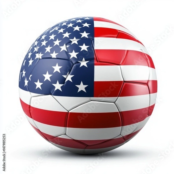 Fototapeta The American flag is emblazoned on a soccer ball representing patriotism in sports with a transparent background and 300 dpi