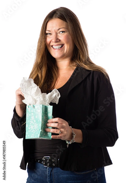 Obraz Woman opening a gift