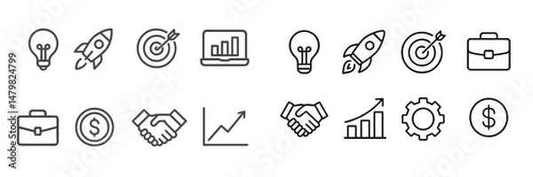 Fototapeta Web icons collection featuring business, finance, and innovation symbols for digital applications and design projects