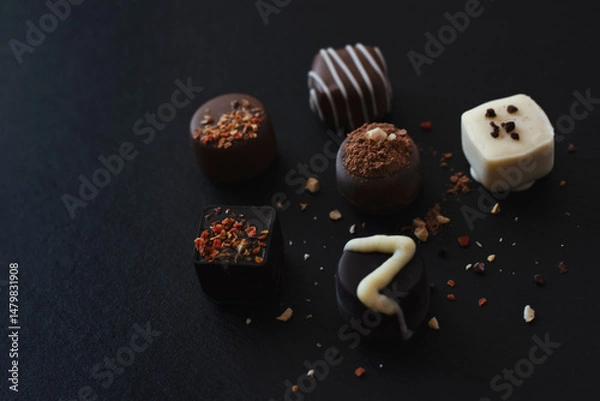 Obraz Luxury chocolate assortment on a dark tray