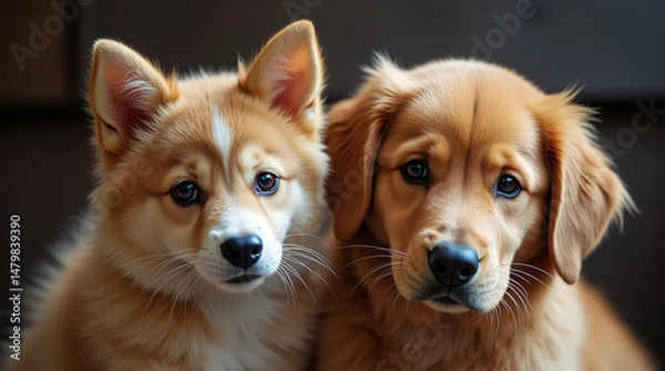 Obraz Close-Up of a Cat and Dog Side by Side – Microphotography of Fur Patterns and Reflective Eyes