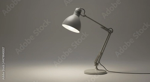 Fototapeta Illuminating creativity: A minimalist gray desk lamp casting light