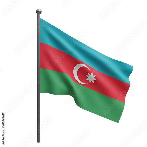 Fototapeta 鮮やか青緑赤 アゼルバイジャン国旗 優雅に翻る