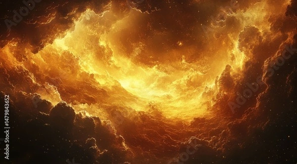 Fototapeta Glowing Golden Nebula Abstract Space Background