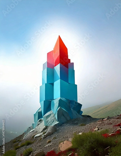 Obraz futuristic city, vertical architecture, mountain valley, glowing tower, dramatic landscape, science fiction, isolated structure, surreal environment, towering spire, advanced civilization, wilderness,
