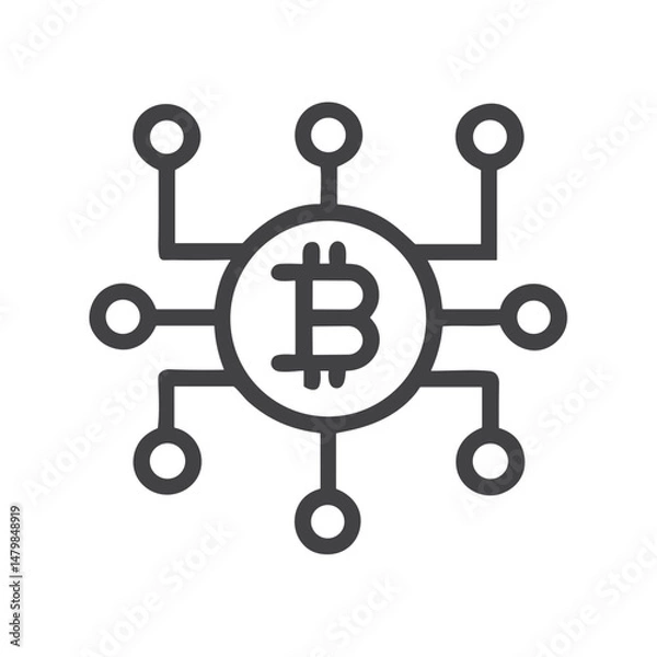 Fototapeta Bitcoin Cryptocurrency Network Icon for Financial Technology Websites, Banking Apps, Crypto Education Materials and Blockchain-related Presentations