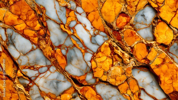 Fototapeta Opulent Marble Pattern with Intricate Gold and Amber Veins in Earthy Browns and Vibrant Oranges.High-resolution close-up of a luxurious marble surface featuring intricate gold and amber veins with ear