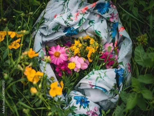 Obraz Casual outfit with bright flowers, and botanical elements for everyday wear