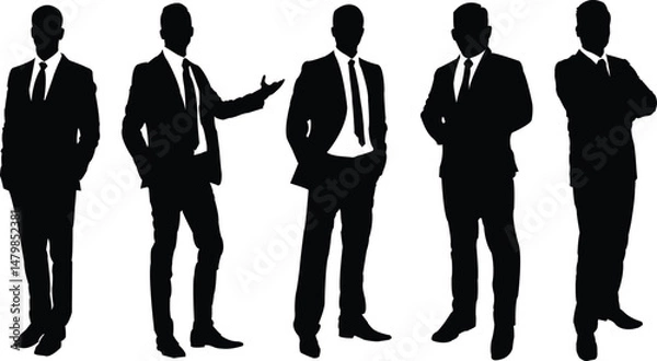 Fototapeta Businessman in different Action Silhouettes Vector Set in Black and White