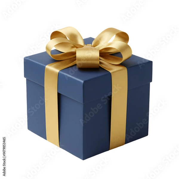 Fototapeta 紺色のギフトボックス、金色リボン輝き上品に装飾