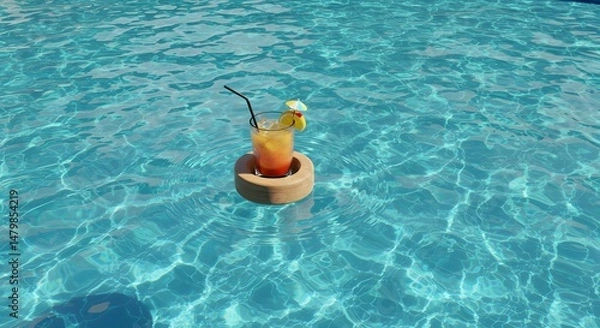Obraz Tropical cocktail in drink holder floating in pool water