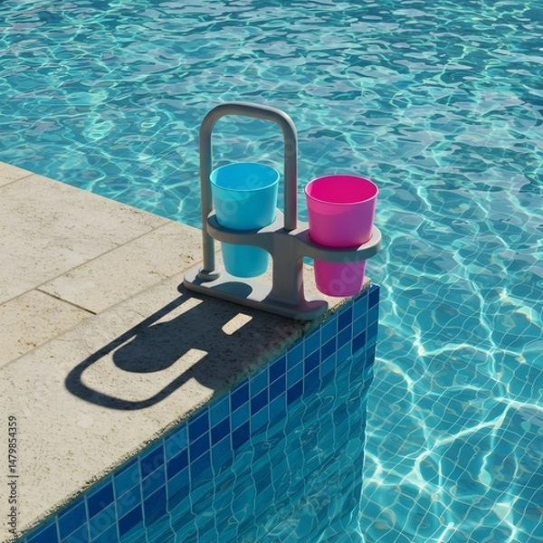 Obraz Drink holder with two colorful cups near pool edge