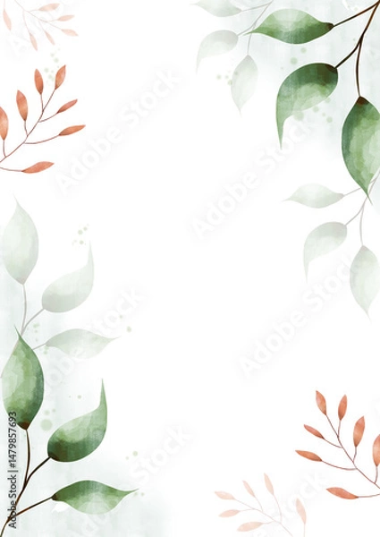 Fototapeta Soft Watercolor Botanical Leaves Frame Background 
