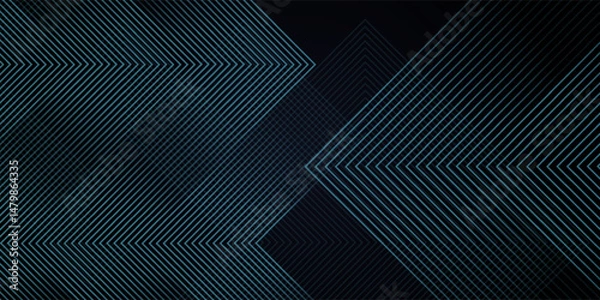 Obraz Dark blue abstract background with shining geometric lines. Modern shiny blue rounded square lines pattern. Elegant graphic design. Futuristic technology concept