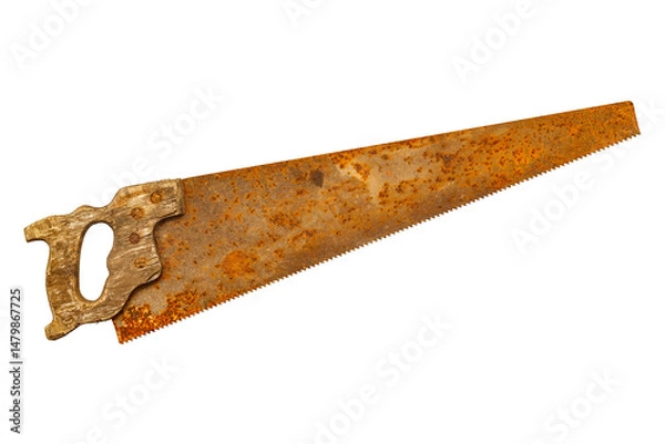 Obraz Old carpentry hand saw isolated on white
