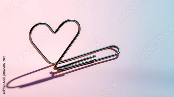 Obraz Make mini heart by paper clip, pink background 