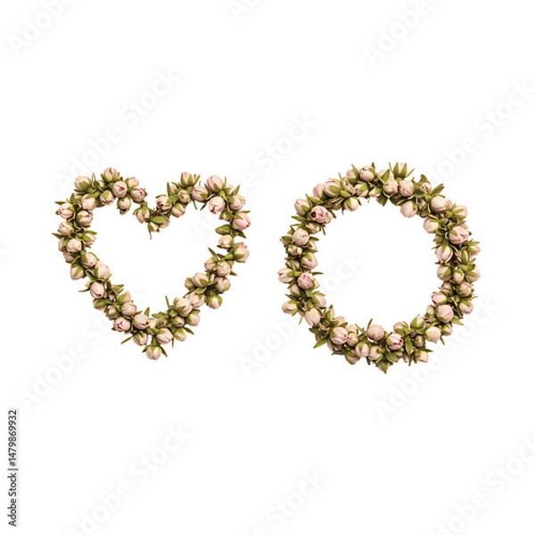 Obraz 愛らしいピンクの花冠、ハートと輪、繊細な配置