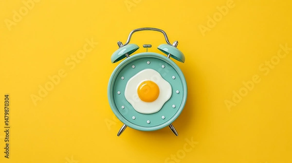 Obraz Fried egg and vintage alarm clock collage. Breakfast time concept
