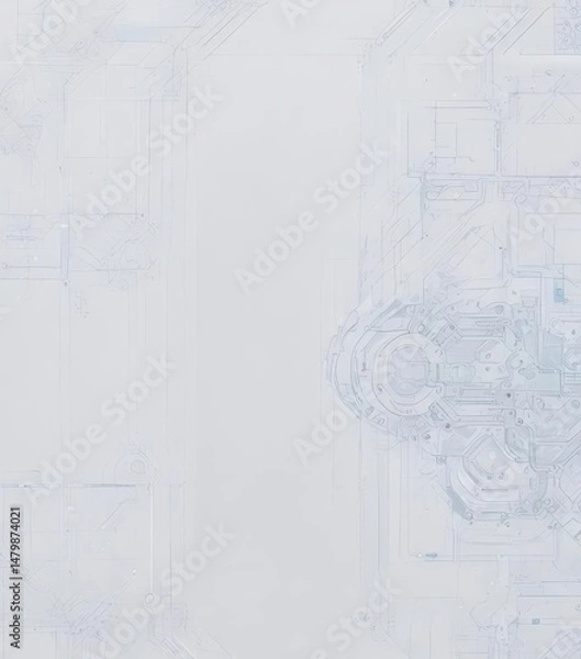 Fototapeta Faint blue technical drawing pattern on clean white , photography, draft