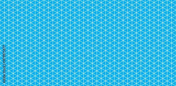 Fototapeta Isometric grid bg with oblique line seamless pattern. White triangular mesh on blue background. Blueprint orthographic texture. Graph paper template