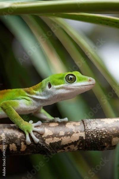 Obraz green lizard on a branch