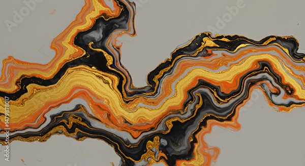 Fototapeta Abstract fluid art painting with gold accents, marble texture background, modern art design, luxury effect