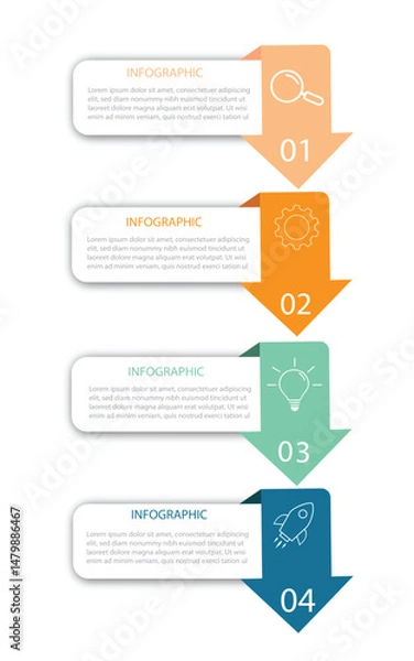 Obraz 4 Steps Infographics Design Template - Graph, Pie chart, workflow layout, squire diagram, brochure, report, presentation, web design Editable Vector	