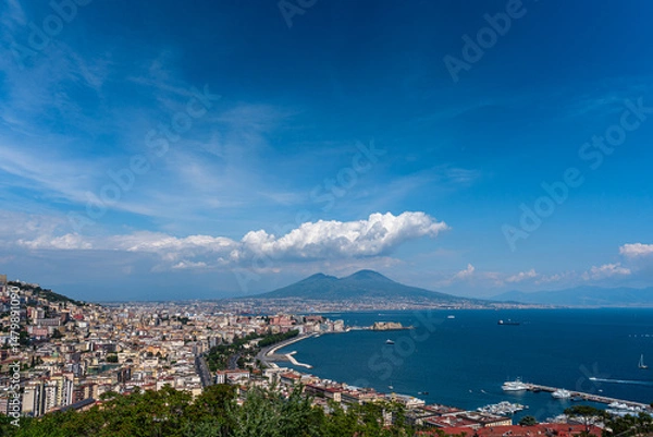 Obraz view of the city of naples, italy with mount vesuvius