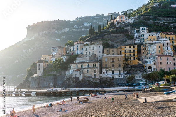 Obraz colorful buildings and beach of Minori, Amalfi Coast
