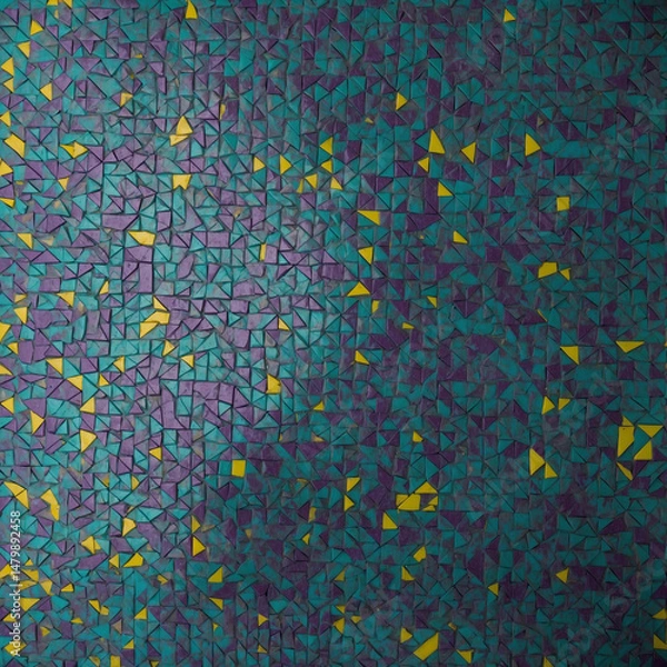 Obraz Top view of triangle mosaic in teal violet and yellow showing reflective texture and animated rhythm