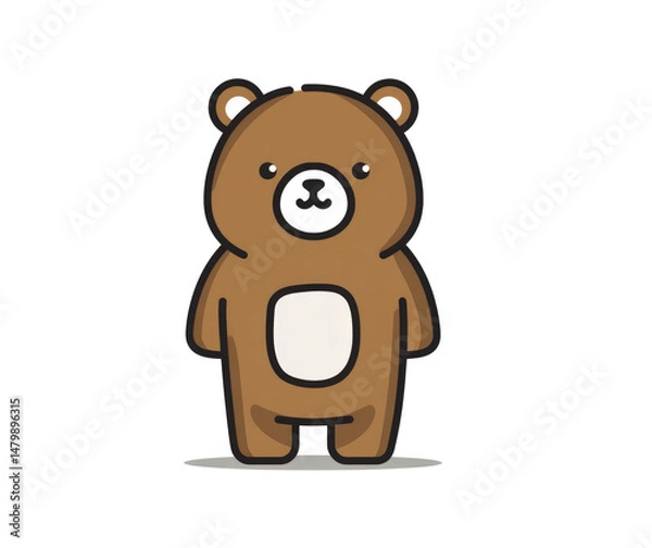 Obraz 
Cute bear icon, a simple flat vector illustration of a brown teddy bear with a white belly and dark outline on a pure background