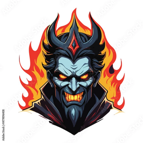 Fototapeta vector illustration of a evil skull head with fire