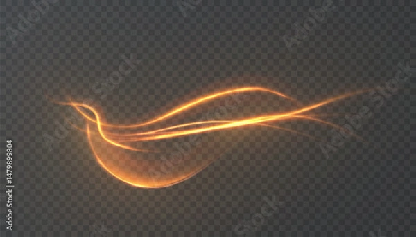 Obraz Curved golden light trail with soft glow. Smooth swirling vortex for energy effects, magic spells, glowing waves or sci-fi interfaces.