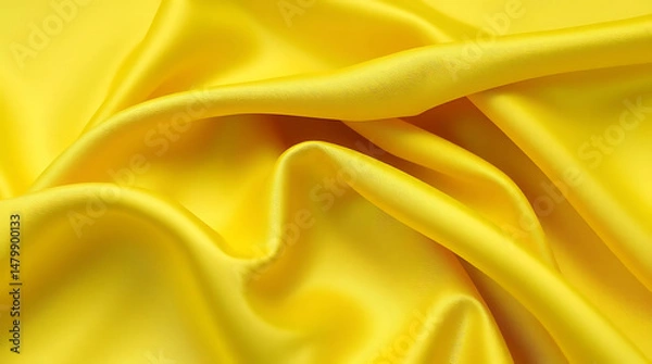 Fototapeta Smooth Flowing Yellow Silk Fabric – Elegant Satin Textile with Luxurious Folds and Soft Light Reflections for Backgrounds, Fashion, or Design