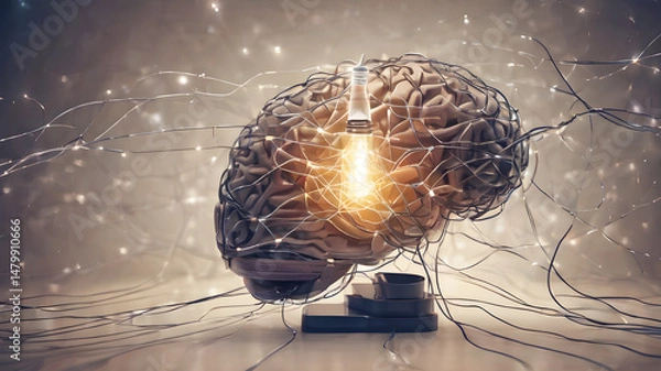 Fototapeta Creative concept of human brain. Abstract brain concept  Creative brain concept background, Concept of Thinking. AI generated image