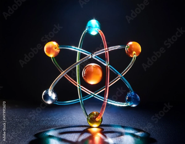 Fototapeta Colorful Atomic Structure Representation Against a Dark Background