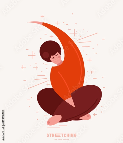 Obraz Illustration of body positive woman doing stretching. Stylized flat graphic style for your design. Color print on light background