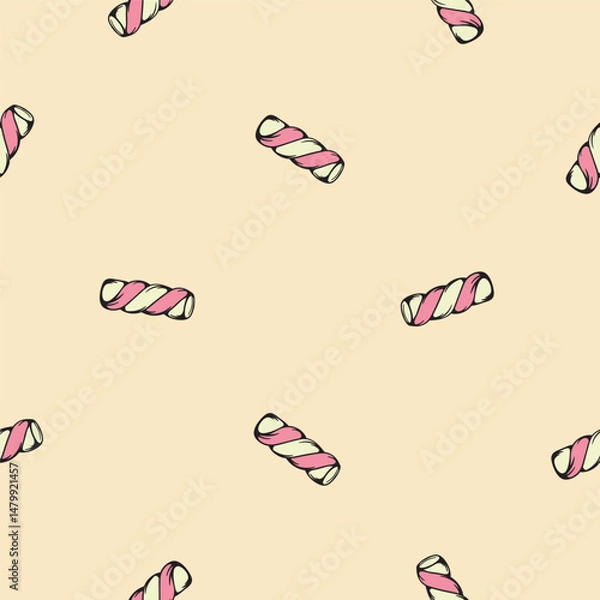 Obraz Marshmallow. Candies and sweets. Seamless pattern for wrapping paper, background, textile. Vector illustration for print, sticker, icon.