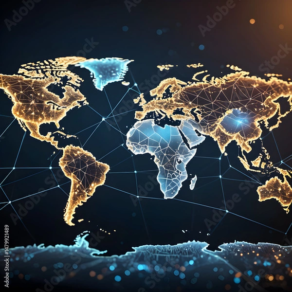 Fototapeta Continent world map. Outline World Map Background. Global network connection.