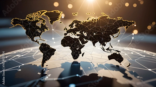 Fototapeta Continent world map. Outline World Map Background. Global network connection.