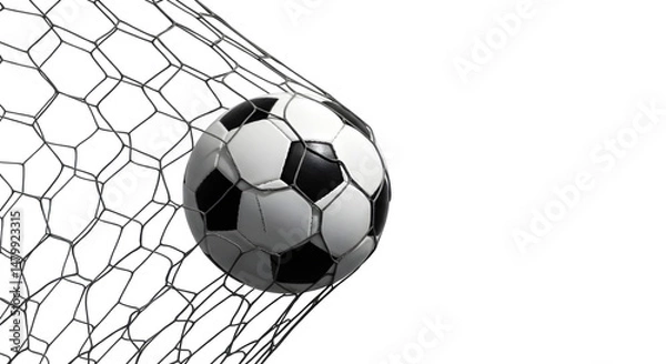 Fototapeta Soccer in the goal net isolated on white or transparent background. PNG, cut out
