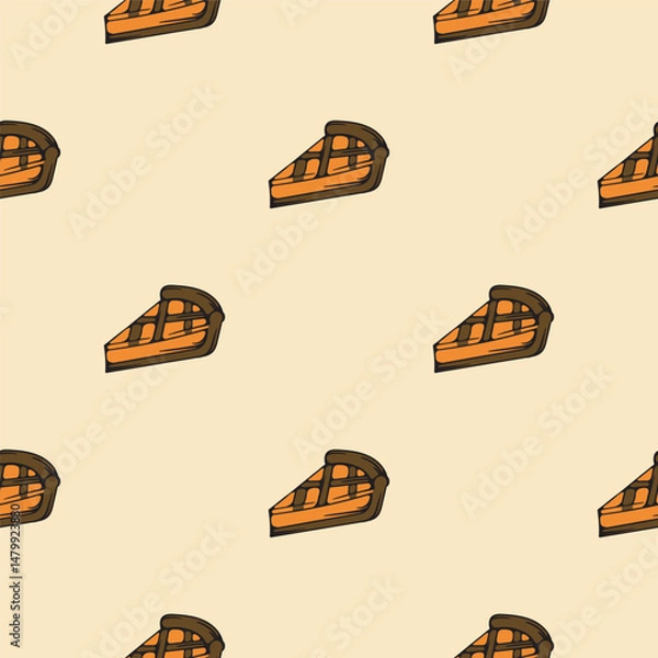 Obraz Piece of pie with filling. Bakery. Seamless pattern for wrapping paper, background, textile. Vector illustration for print, sticker, icon.