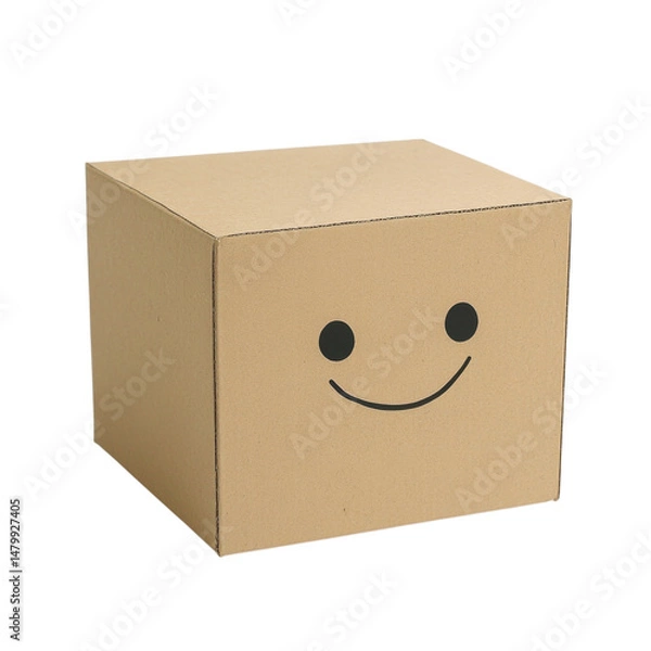 Fototapeta A smiling cardboard box on transparent background