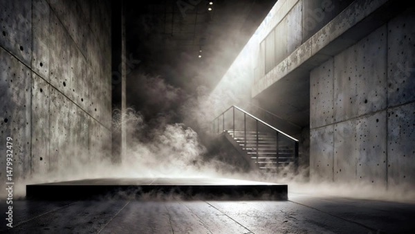 Fototapeta Thin fog on a black background next to the building.