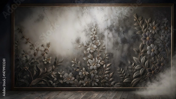 Obraz Floral pattern wall, black background.