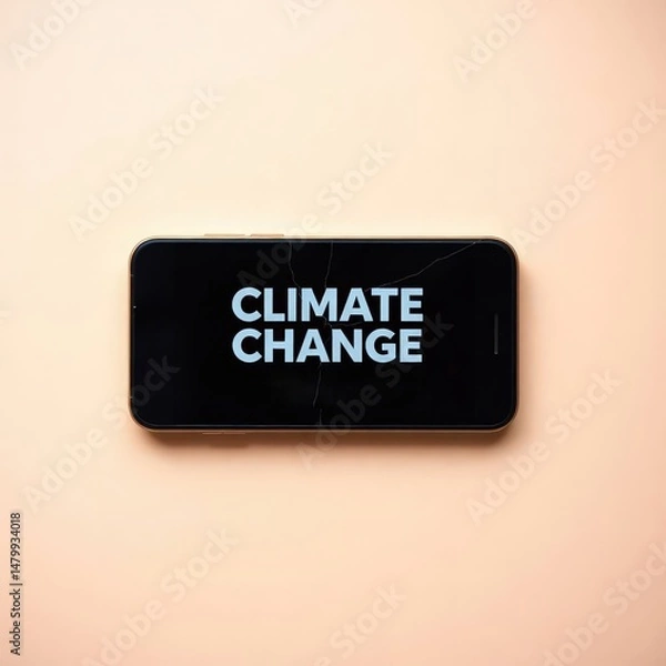 Obraz An anxious moment captured as a cracked smartphone screen reveals the pressing message about climate change