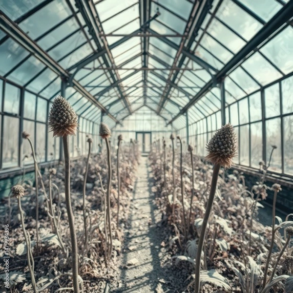 Obraz Exploring the haunting beauty of a neglected greenhouse amid rising climate anxiety and fading flora