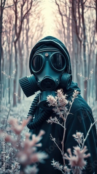 Obraz Confronting climate anxiety in a desolate forest where hope battles despair amid a polluted reality