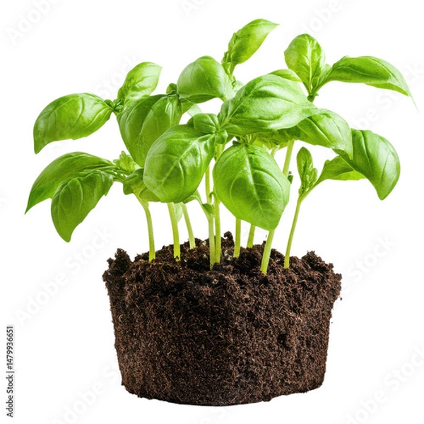 Obraz Basil plant in the soil on transparent background